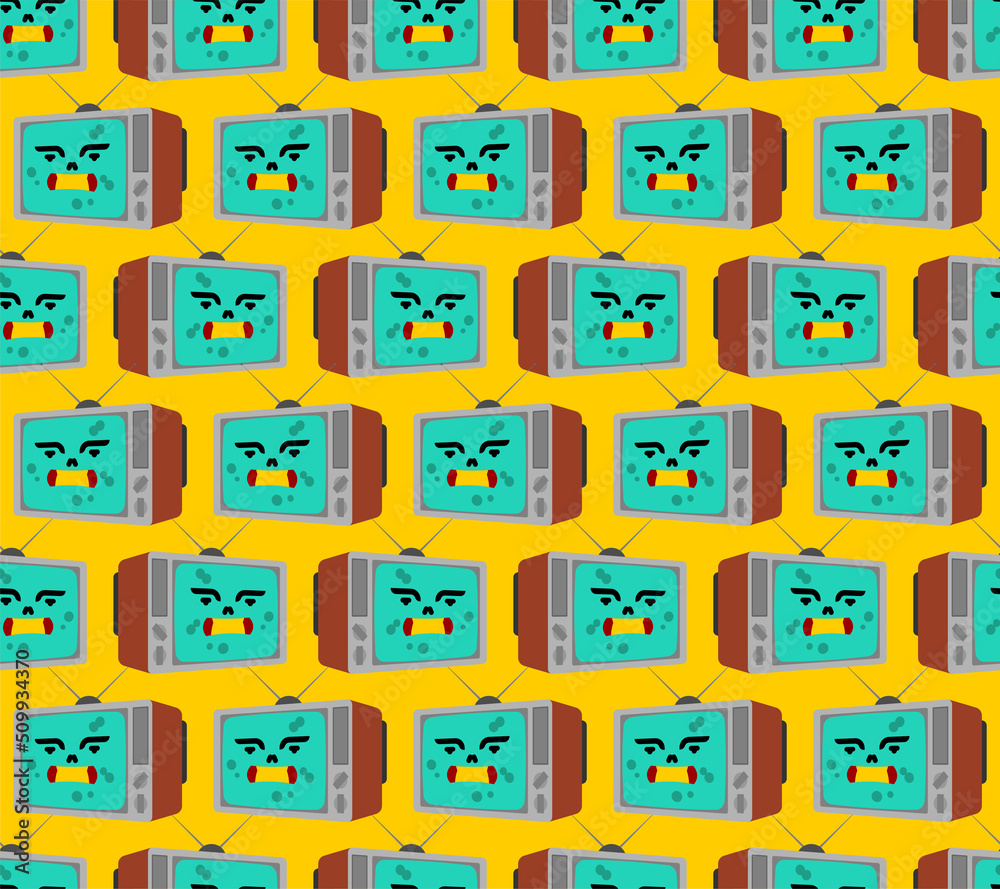 Zombie TV pattern seamless. Zombi televisor background. brainwashing concept. Vector texture Zombie TV pattern seamless. Zombi televisor background. brainwashing concept. Vector texture