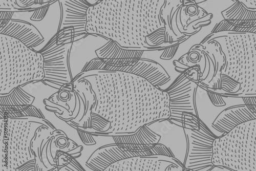 Perch hand drawing pattern seamless. Fish background