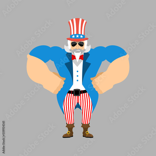 Uncle Sam Strong Cool serious. Uncle Sam smoking cigar emoji. man strict