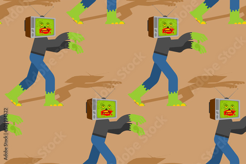 Zombie TV pattern seamless. Zombi televisor background. brainwashing concept. Vector texture
