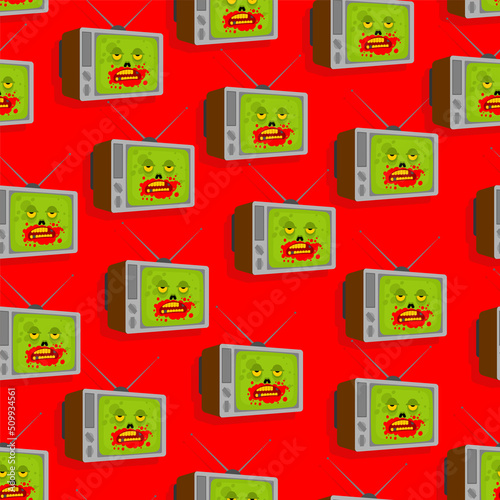 Zombie TV pattern seamless. Zombi televisor background. brainwashing concept. Vector texture