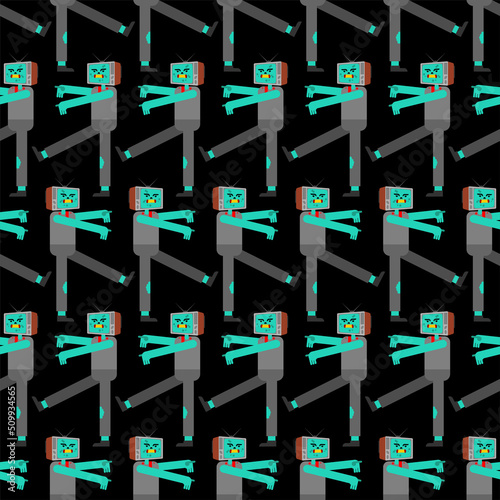 Zombie TV pattern seamless. Zombi televisor background. brainwashing concept. Vector texture