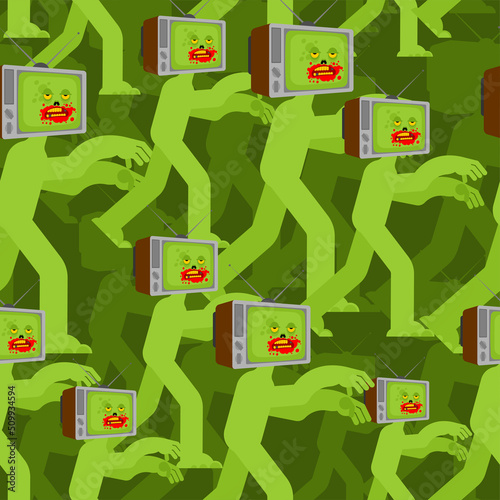 Zombie TV pattern seamless. Zombi televisor background. brainwashing concept. Vector texture