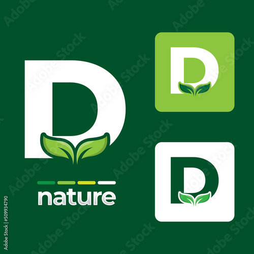 Green leaf logo icons set on letter D illustration template, leaves Elements for eco and bio logos
