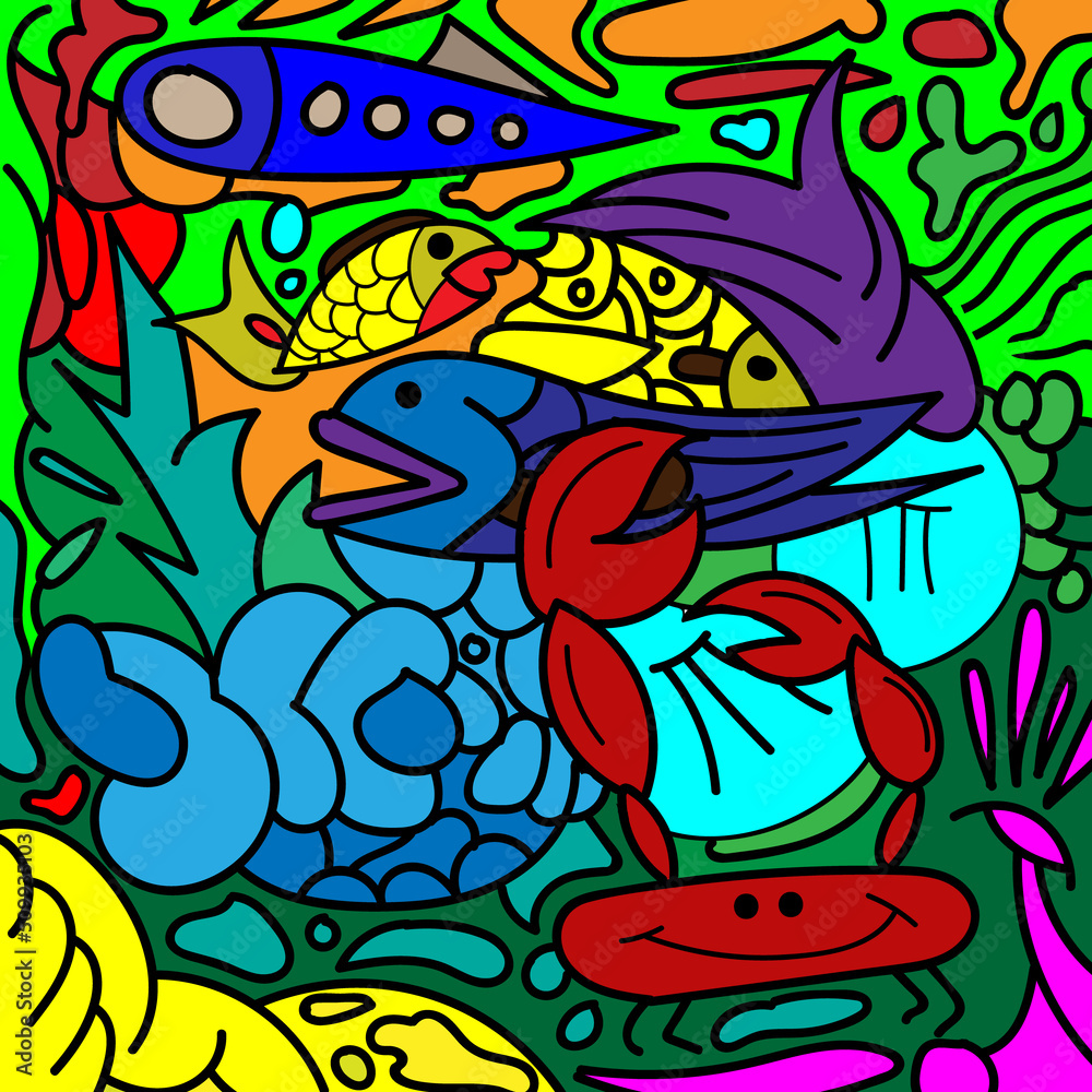 abstract design animal sea art doodle