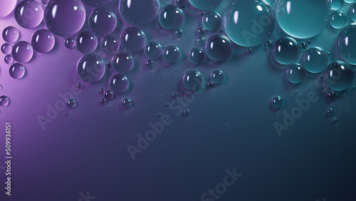 Teal and Purple Background with Water Droplets on Surface. Contemporary Wallpaper with Copy-Space.