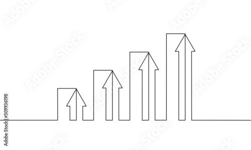 Continuous line drawing of graph with arrow  business growth  bar chart  object one line  single line art  vector illustration