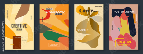 Fluid gradient background vector. Set of modern poster with vibrant graphic color, cute elements, circle shapes, hologram. Modern wallpaper design for social media, idol poster. 