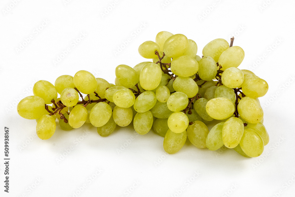 Fresh green organic bunch of grapes isolated on white background