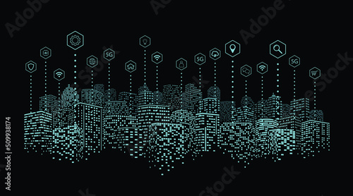 Smart city concept. Digital city services connection, internet of things, Network communication of the future.