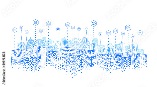 Smart city concept. Digital city services connection, internet of things, Network communication of the future.