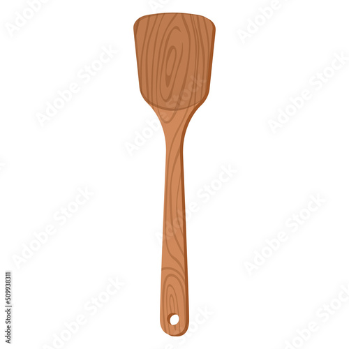 Cartoon nature wooden kitchenware utensil spatula with wood grain texture