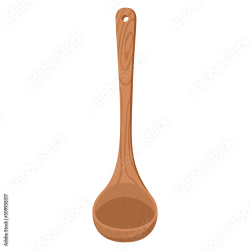 Cartoon nature wooden kitchenware utensil soup ladle with wood grain texture