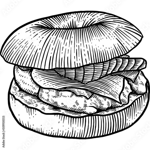 Hand drawn Bagel with Salmon and Cream Cheese