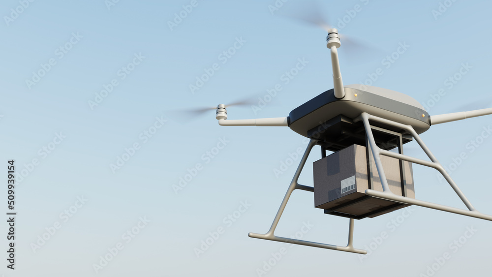 drone flying shot with sky background, 3d rendering drone flying shot with sky background, 3d rendering