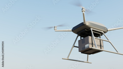 drone flying shot with sky background, 3d rendering