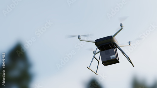 drone flying shot with sky background, 3d rendering