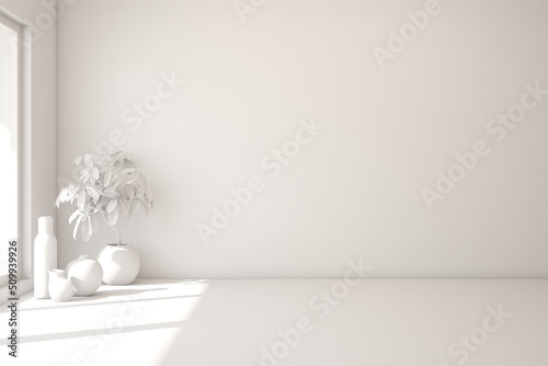 White empty room. Scandinavian interior design. 3D illustration