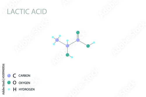 Lactic acid molecular skeletal 3D chemical formula.	