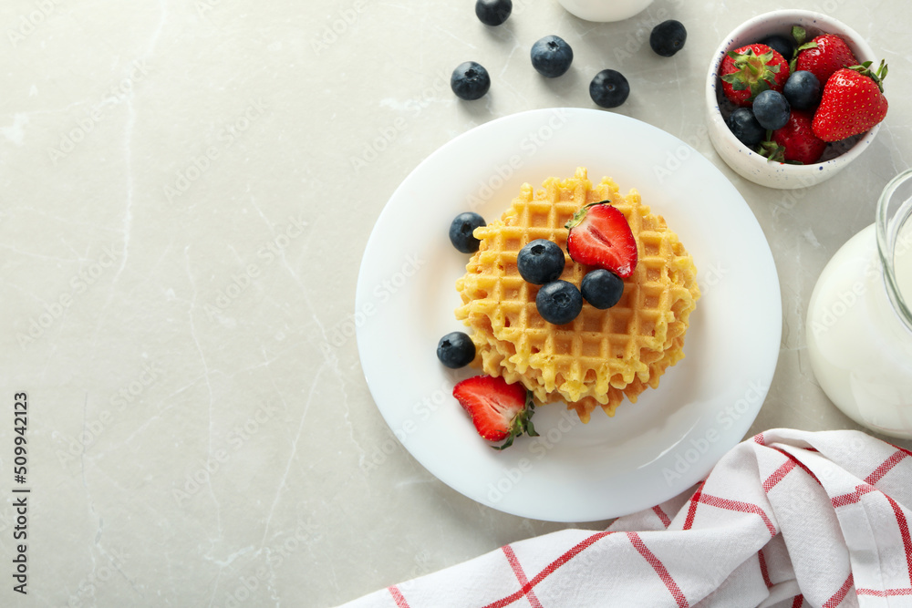 Concept of tasty food with wafers, space for text