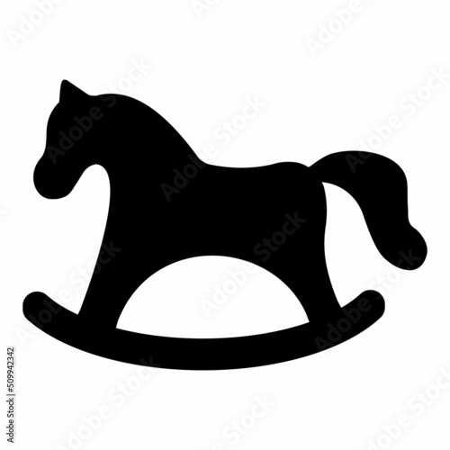 An icon with the image of a children's wooden toy rocking horse. Vector isolated illustration icon