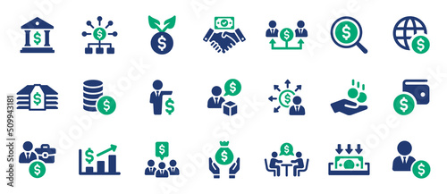 Money icon vector set. Collection of dollar symbol, banking, finance, investment sign and savings concept.