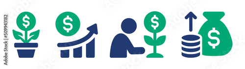 Investment vector icon set. Money growth sign symbol.