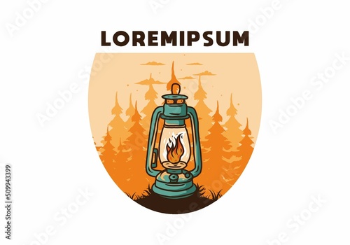 Colorful vintage outdoor lantern with fire flame