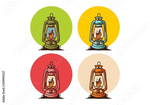 Colorful vintage outdoor lantern with fire flame