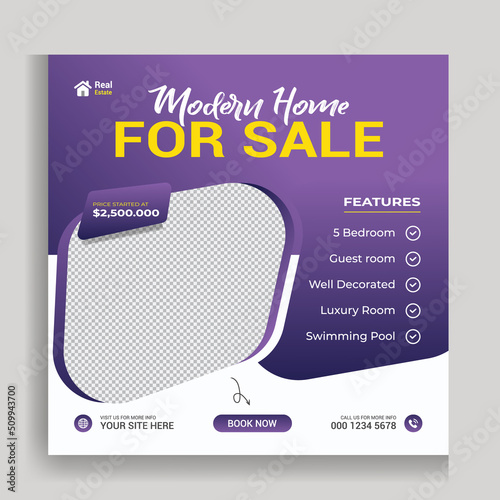 Real Estate Social Media Post Design. Real Estate or Home Sale Social Media Promotion, Square flyer design Template