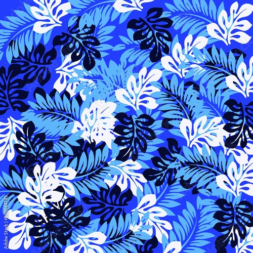 seamless leave pattern with blue and white leave. Elegant garden floral botanic elements in blue colors. 