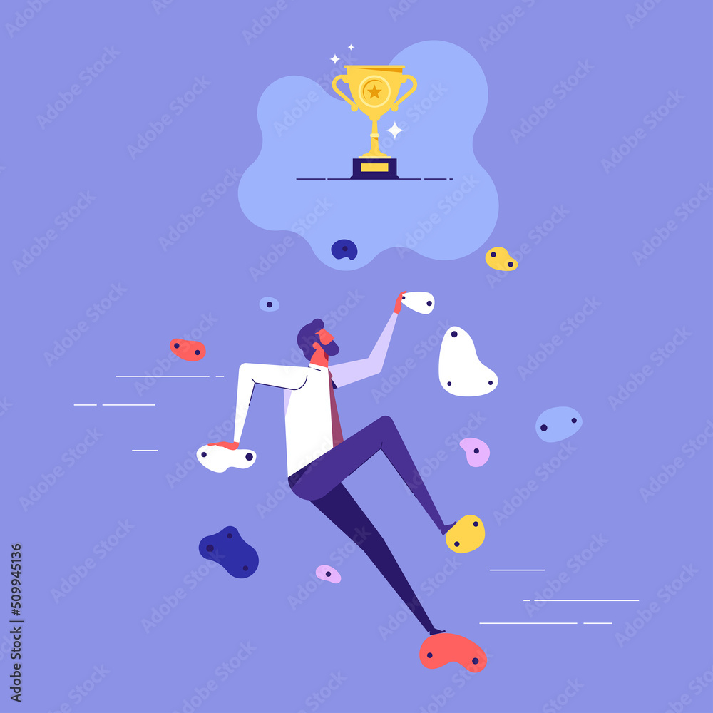 Fototapeta premium Leadership to reach business goal, career achievement or company best performance worker winner, businessman rock climbing to success