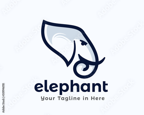 elegant line art head face elephant mammoth side view logo design template illustration inspiration