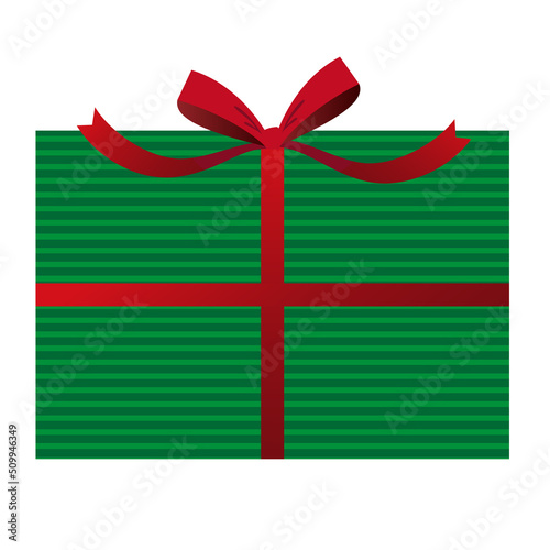 クリスマスプレゼントのイラスト素材 緑の包装紙に赤いリボン