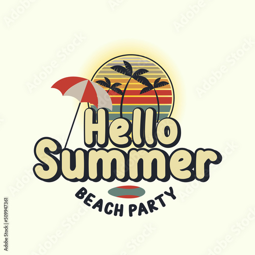 Hello Summer T shirt Design, colorful Summer Background Vector Illustration for Beach Holidays Hello Summer with doodle sun.