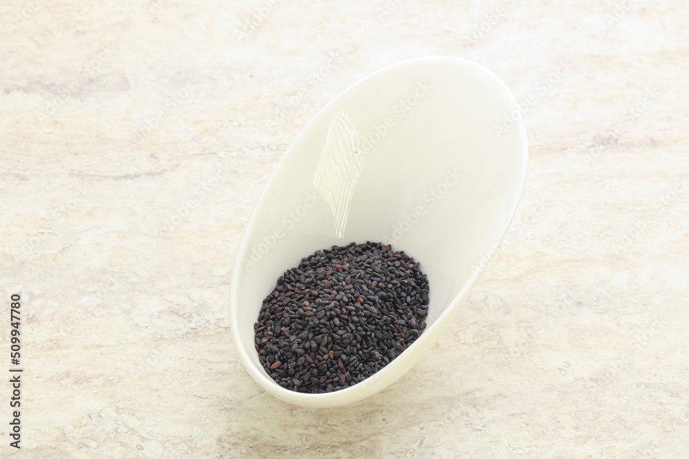 Black sesame seeds in the bowl Black sesame seeds in the bowl