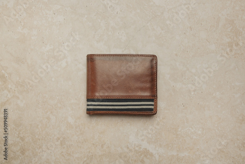 Luxury brown leather wallet on marble background 