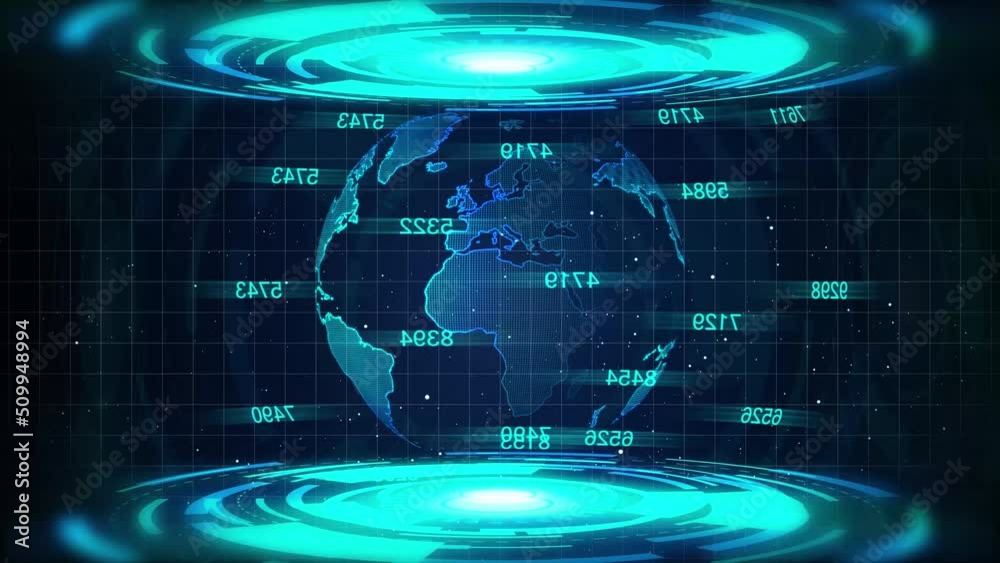 Digital World Map with futuristic HUD Background and Animated Numbers ...