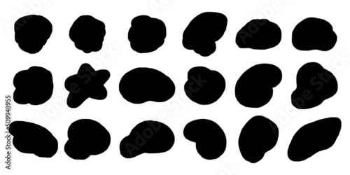 Blob shapes vector set. Random blotch, inkblot, stone silhouette, Ink stain. Organic abstract simple fluid splodge elemets. isolated on white background. vector illustration