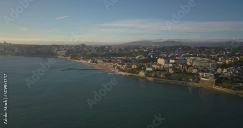 Wallpaper Mural Panorama of beautiful beach in Cascais Portugal aerial view with Sintra's Mountain in background Torontodigital.ca