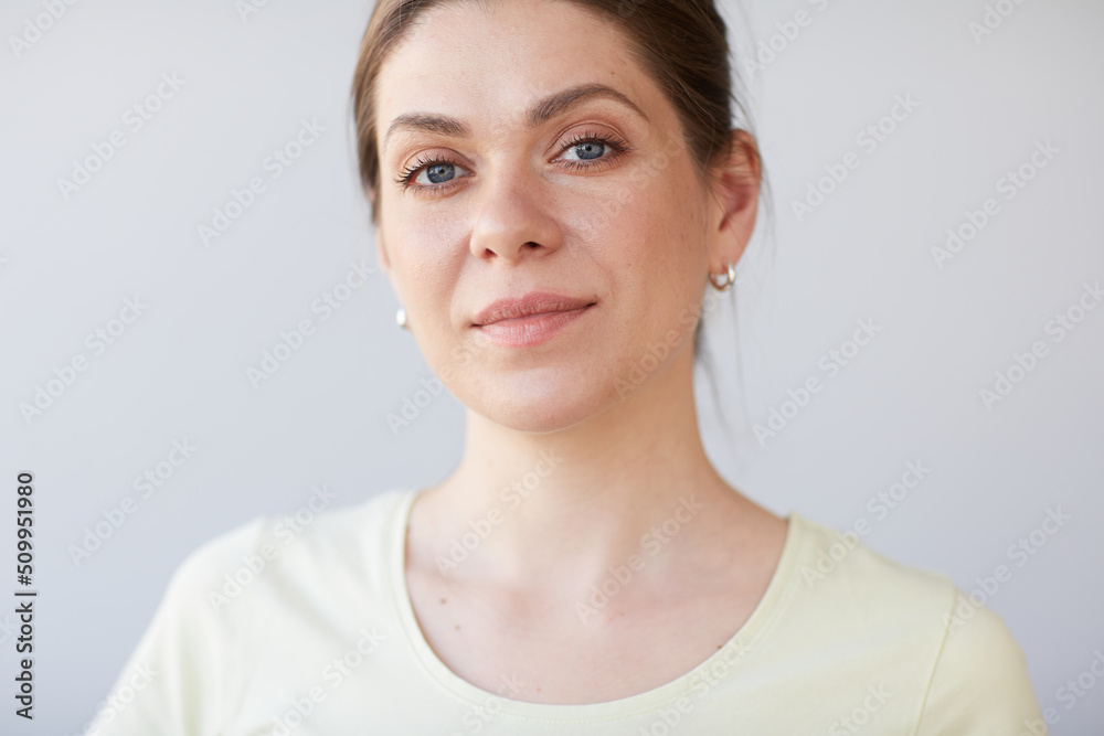 Focused thinking woman face portrait. Female head shot with shallow depth of field. Focused thinking woman face portrait. Female head shot with shallow depth of field.