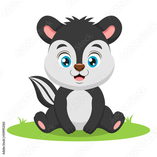 Fototapeta Naklejka Na Ścianę i Meble -  Cute baby skunk cartoon sitting in the grass