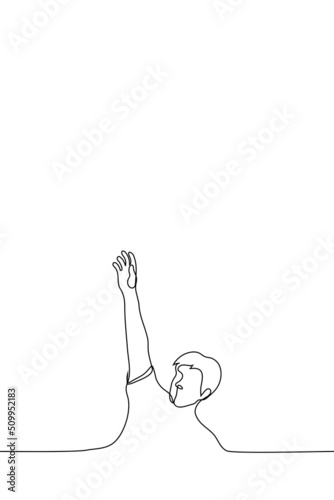 man drowning hand up - one line drawing vector. concept of drowning, asking for help and rescue