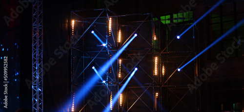 Follow Spotlights On A Stage Frame In Darkness 