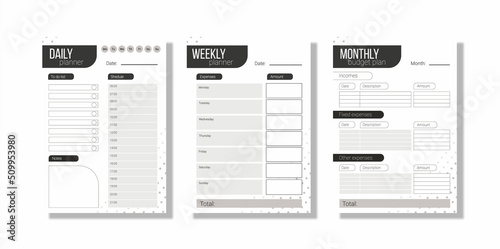Daily, weekly, monthly planner. Simple printable to do list. Business organizer page. A4