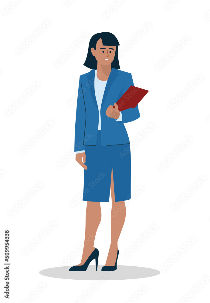 Business people. Woman in business suits. A representative-looking girl holds a folder in her hands. Office staff. Vector image. Business people. Woman in business suits. A representative-looking girl holds a folder in her hands. Office staff. Vector image.