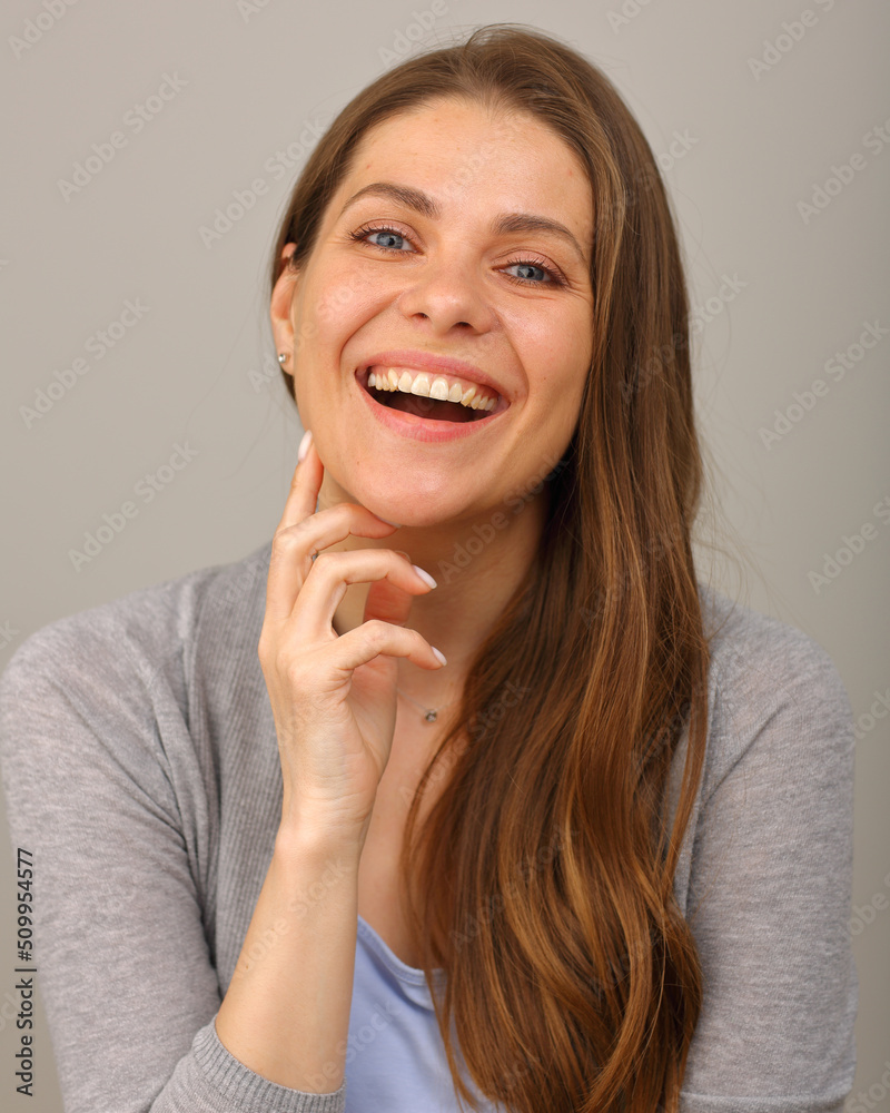 Happy woman with open mouth close up face portrait. Happy woman with open mouth close up face portrait.