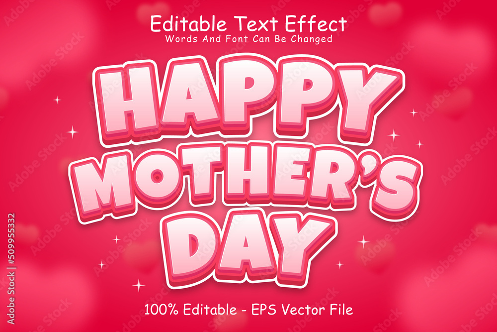 Happy Mothers Day Editable Text Effect 3 Dimension Emboss Cartoon Style