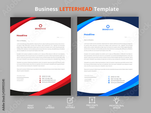 Creative and professional business letterhead in abstract design template 