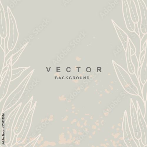 Abstract background with minimal floral elements and texture. Editable vector template for card, banner, invitation, social media post, poster, mobile apps, web ads